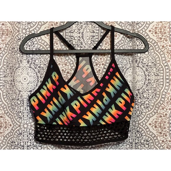 Victorias Secret Pink Ultimate Sports Bra Multicolor Tie Dye Mesh Strappy Size L - Picture 1 of 8